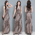 New V-neck High Waist Waistcoat Leopard Print Jumpsuit For Women