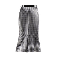 Women's Mid-length Tartan Skirt Western Style Slimming Split Fishtail