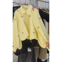 Floral Puff Sleeve Shirt Jacket Womens Loose Outerwear