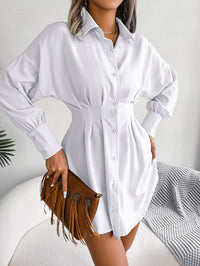 Women  Casual Lantern Sleeve Tie Waist Asymmetric Shirt Dress