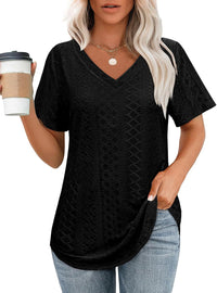 Hollow-out Airy Casual V-Neck Short Sleeve