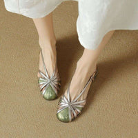 Retro New Chinese Style Round Head Chunky Heel Sandals
