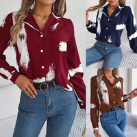 European And American-style Chic Contrast-striped Blazer-collar Long-sleeve Shirt