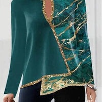Women's V-neck Fashion Irregular Hem Long Sleeved Fitted T-shirt