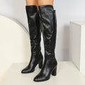 Women's Side Zipper Design Pointed Toe Chunky Heel Long Boots
