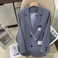 Gray-Blue Textured Blazer For Women Designer-Style Street-Style Suit Jacket Thats A Social Media Sensation