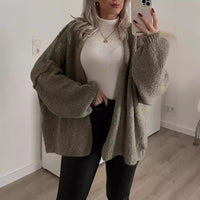 Casual Loose Solid Color Mid-length Knitted Sweater For Women