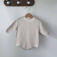 Half High Collar Baby Cotton Long Sleeved Romper With Wooden Ear Edge