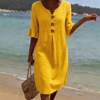 Summer Womens Solid Colored Cotton Dress
