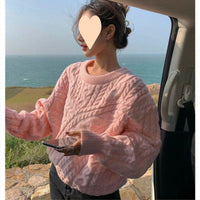 Autumn And Winter Lazy Style Loose Solid Color Twist Round Neck Sweater