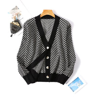 Women's Stitching Contrast Striped Cardigan Jacket