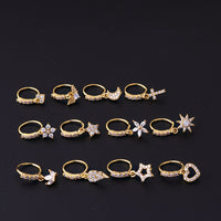 Star Moon Love Heart Flowers Cross Zircon Pendant Nose Ring