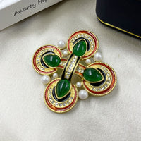 Classic Medieval Baroque Cross Crystal Brooch Vintage