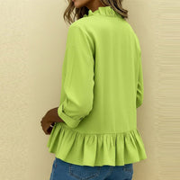 Summer Solid Color Ruffle Hem T-Shirt Women's Casual