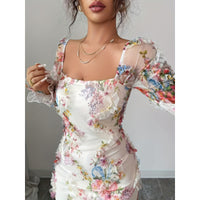 Elegant And Romantic Printed Long-Sleeve Dress For Women