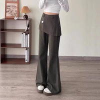 Womens Retro High Waisted Casual Loose Fake Two Piece Flared Cargo Pants