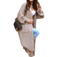 Casual Loose Pockets Long Sleeve Women's Extended Sweater
