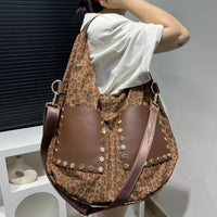 Women's Retro Leopard Print Bag Large Capacity Patchwork Handbag