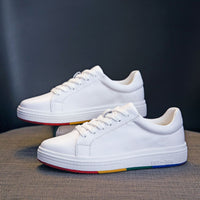 Women's Casual Sports Versatile Head Layer Cowhide Rainbow Bottom Running Shoes
