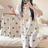 Cotton Three-piece Pajamas For Women Spring And Summer