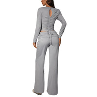 Womens Solid-Color Casual Fashion Top And Pants Set