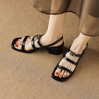 Square Toe Open Toe Fairy Style High Heel Shoes With Middle Heel