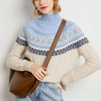Jacquard Semi High Neck Woolen Sweater