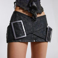 Vintage Worn Cross Belt Leather Miniskirt