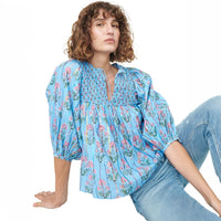 New Casual Womens Floral Chiffon Blouse With Puff Sleeves