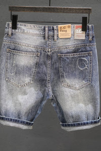 Retro Ripped Denim Mens Trendy Cropped Pants With Fuzzy Hems