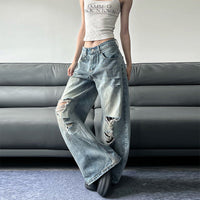Design Sense Niche Loose Retro Destroyed Pants