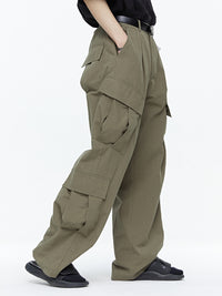 Wide-Leg Straight Leg American Army Green Multi-pocket Cargo Pants