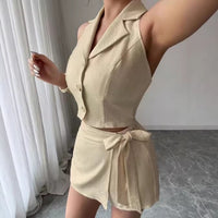 Fitted-waist Elegant Sleeveless Womens Two-piece Set