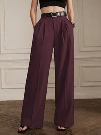 Retro Purple High-waisted Pleated Wide-leg Pants