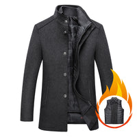 Solid Color Casual Men's Coat Woolen Overcoat