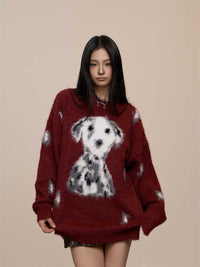 Red Plush Puppy Couple Sweater Artificial Mink Fur Sweater
