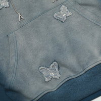 Tie-dyed Color Matching Butterfly Patch Velvet Padded Hooded Sweatshirt
