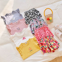 Flounced Sleeve Ruffled Short Sleeves Suit Floral