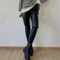 Leather Pants Black Slim Fit Zipper Classic