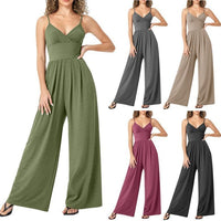 Solid Color Straight Strap Casual Jumpsuit