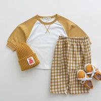 Korean Style Ins Stitching Sleeves Top Plaid Trousers Combination Suit