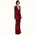 New French Style Retro Solid Color Lace Deep V Flared Sleeve Split Dress