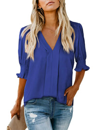 V-neck Short Sleeve Loose Comfortable Fashion Summer Solid Color Small Shirt European And American Style