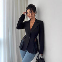 Women's Contrasting-Color Lace Slim-fit A-line Blazer