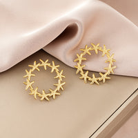 Oval Stainless Steel Earrings, Trendy Geometric Heart Texture, 18K Gold Plated Ear Studs, Titanium Steel
