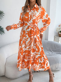 Women's Casual Floral Print Long Sleeve Ruffle Hem Shirt Maxi Dress