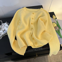 Women's Solid Color Loose-fitting Versatile Soft Yellow Sweater Coat