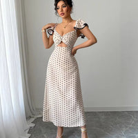 Slim-fit Waist-cinching Polka-dot Dress For Women