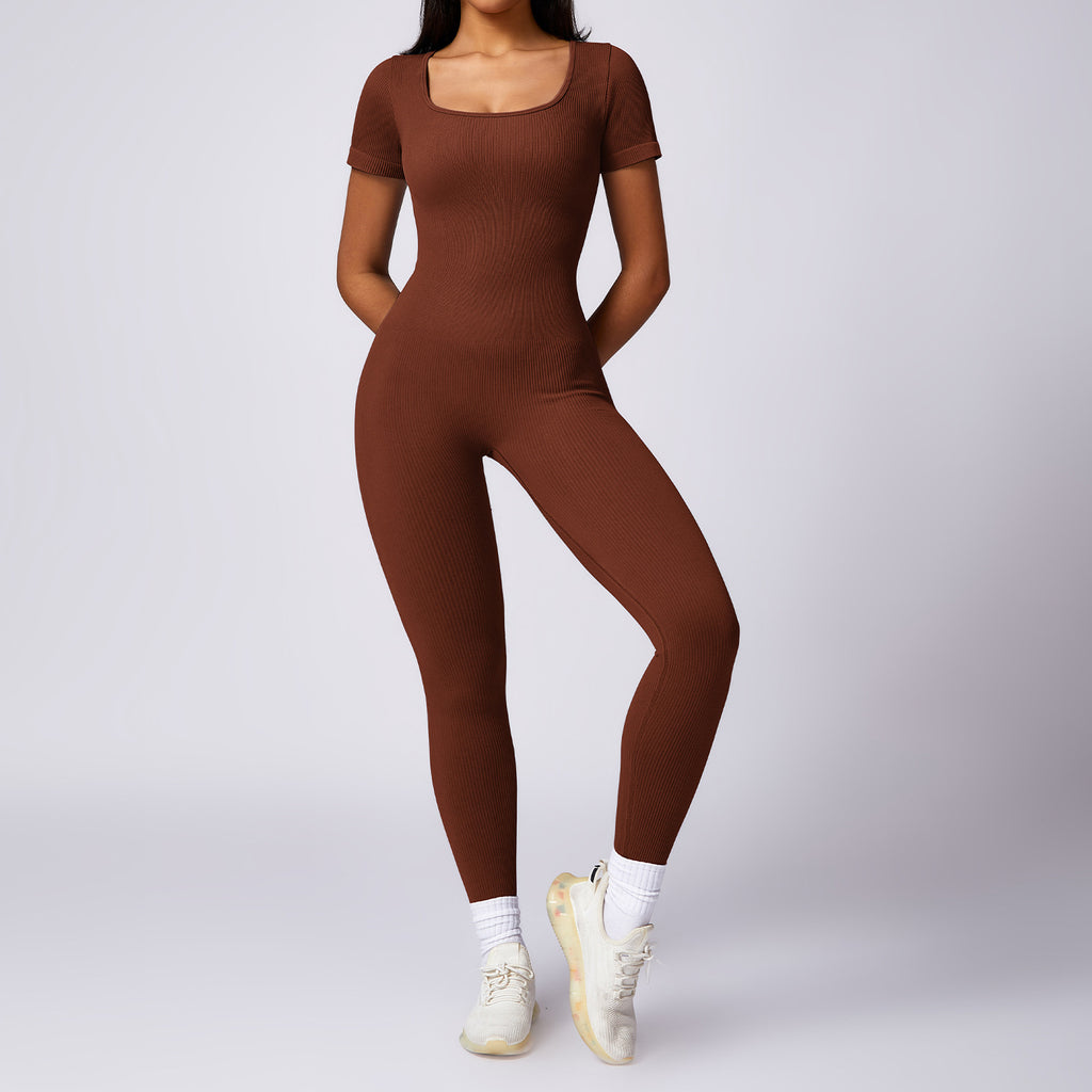 Women's Tight Seamless Back One-piece High-strength Thread Short-sleeved Fitness Sports Jumpsuit