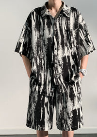 Cool Feeling Ice Silk Short Sleeve Shirt Shorts Loose And Handsome Clothes Set